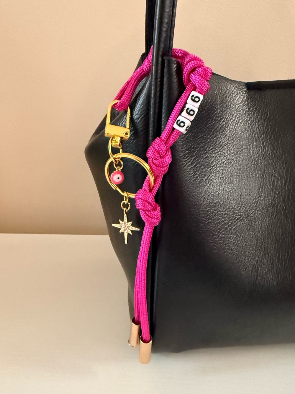 NEW 999 Angel Number Pink/Magenta Evil Eye North Star crystal Gold bag charm